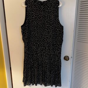 Ann Taylor Black Dress with White Dots and Pleated Skirt